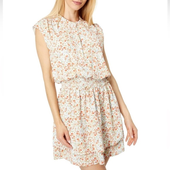 Smocked Mini Dress Women Small Dizty Flower Print Bishop & Young Girly Coquette - Picture 2 of 16